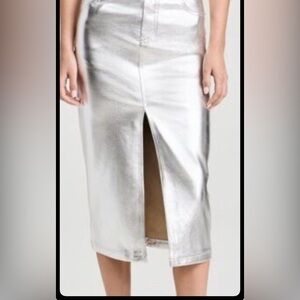 STAUD Metallic Silver Pencil Skirt